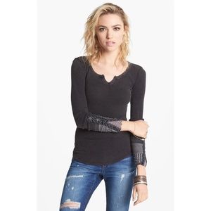 Free People Kyoto Embellished Cuff Tee in Charcoal